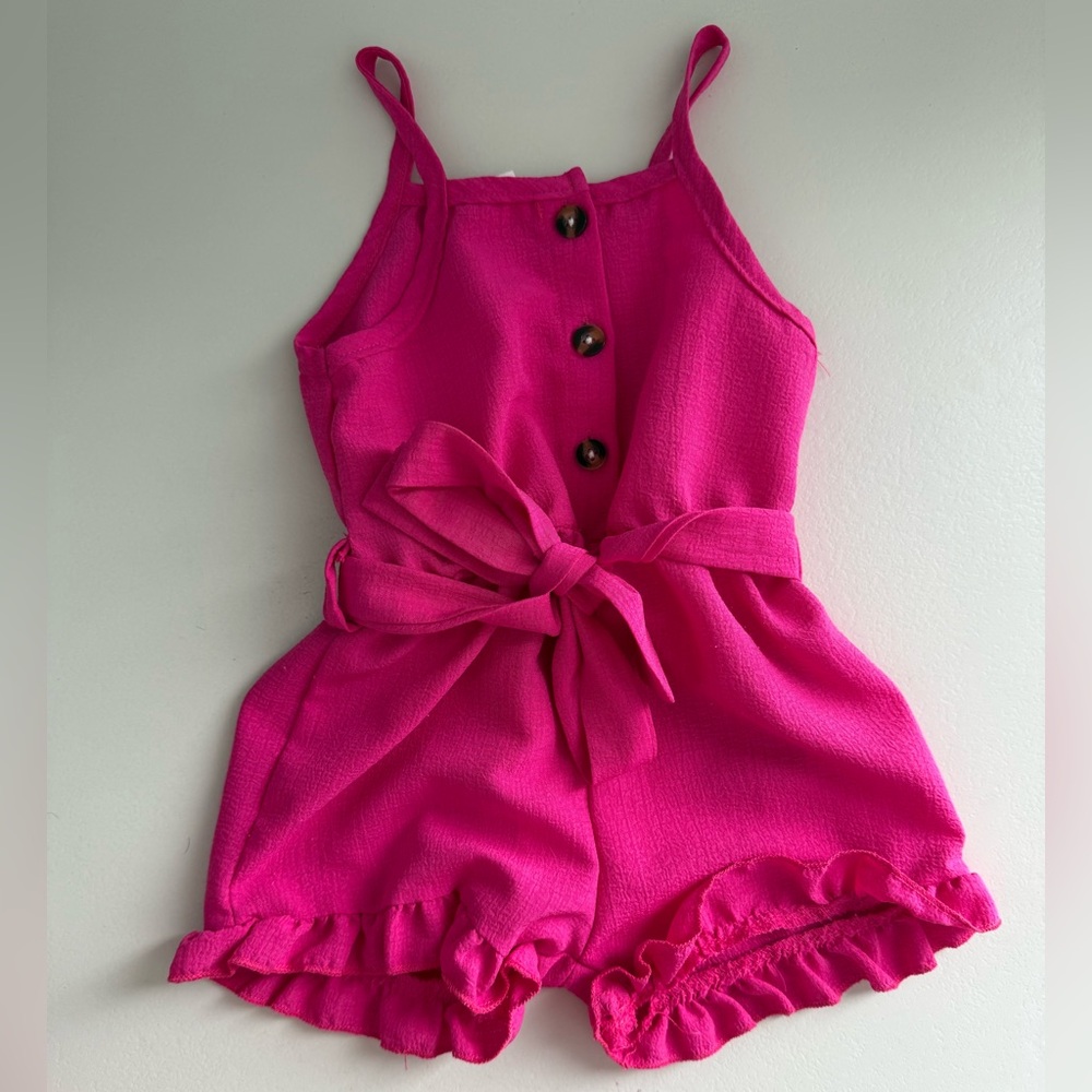 SHEIN Fuchsia Kids Romper with Bow